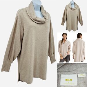 Maeve Cowl Neck Tunic Sweater Top Light Sand Beige Oversized Sz M